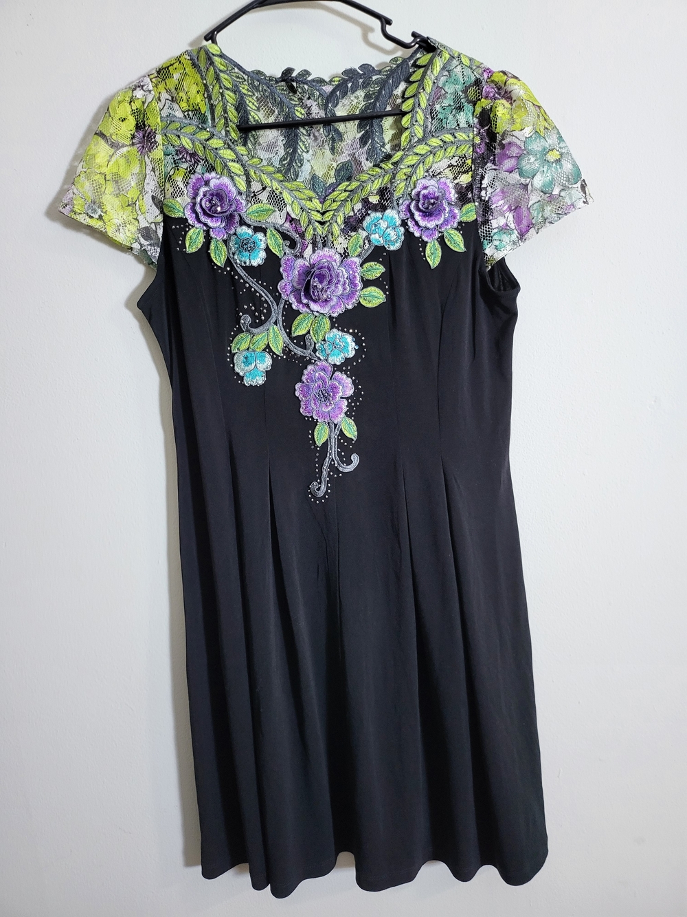 Black Floral Lace-Accent Women’s Dress